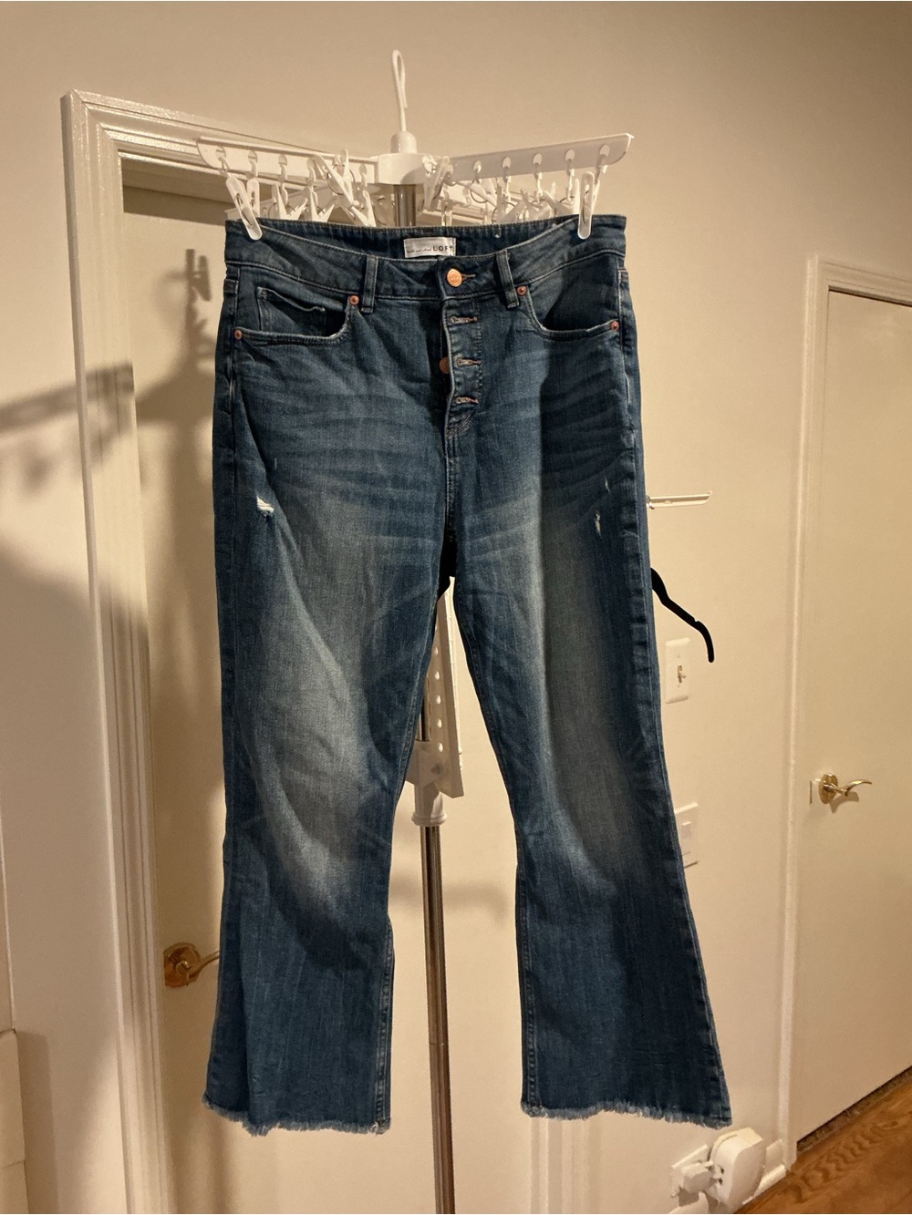 LOFT Dark Blue Button-Fly Flare Jeans